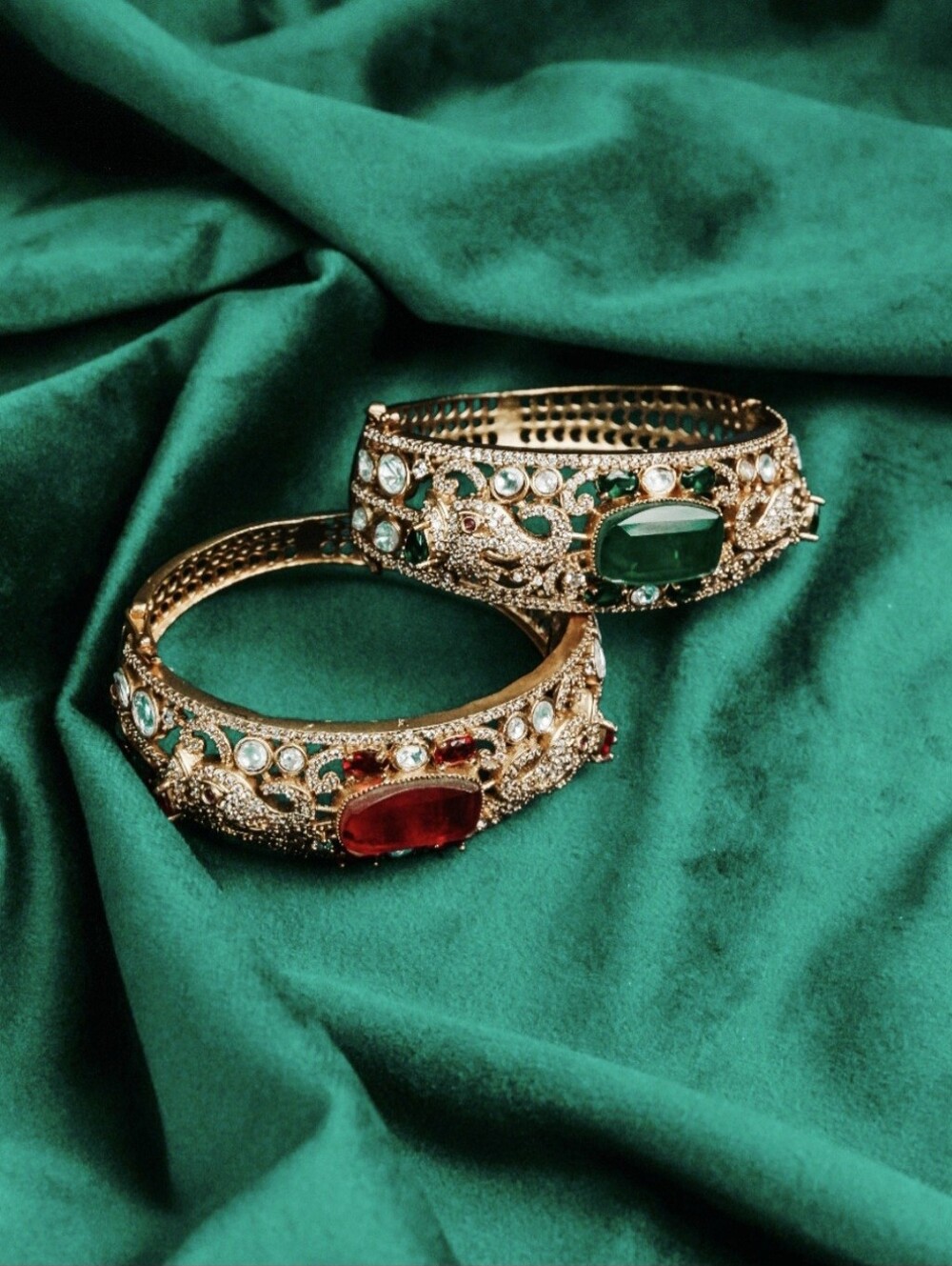 Pair of ornate, antique-style Indian traditional kada (cuff) bangles.Price $85